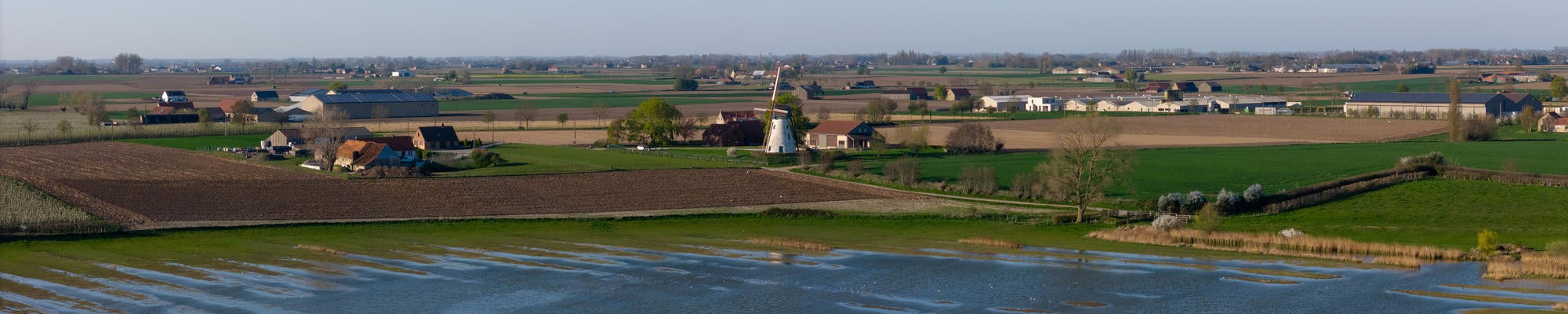 Birds eye view of a semi flooded agricultural landscape