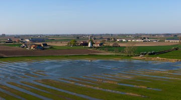 Birds eye view of a semi flooded agricultural landscape